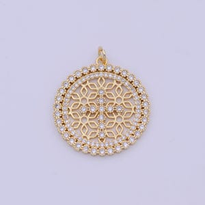 Dainty medallion charm micro pave cz pendant round coin cross charm for bracelet necklace earring supply, n-920