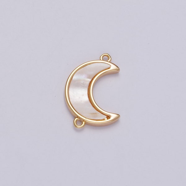 White Pearl Crescent Moon Charm Connector Gold Filled Charm Necklace Celestial Link Connector for Necklace Bracelet Component G704