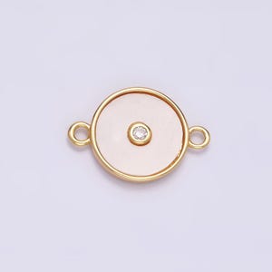 16k gold filled 11.5mm shell pearl clear cz round charm connector for minimalist bracelet link connector | g707