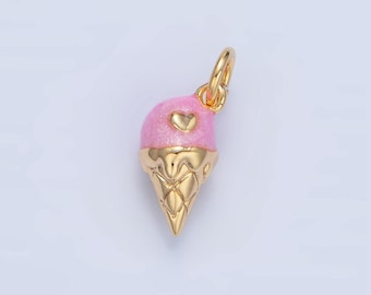 Pink ice cream cone 24k gold filled food charm | x-834