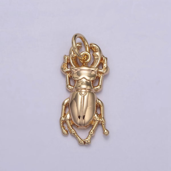 Dainty Golden Stag Beetle Charm 24K Gold Filled Small Insect Pendant Tiny Animal DIY Fashion Jewelry Necklace Bracelet Earring | N-834
