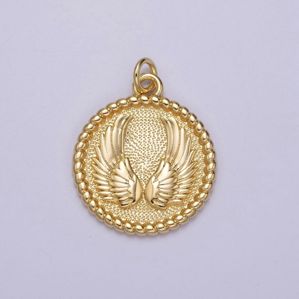 Mini Angel Wing Charm Round Gold Filled Disc Charm E-713