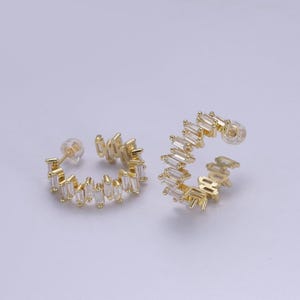 14k gold filled hoop earrings baguette hoop earrings chunky earring cz diamond earrings statement earrings hoop bold earrings t-360