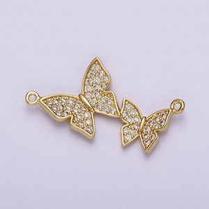 24K Gold Filled Double Butterfly Mariposa Micro Paved CZ 26.5mm Connector Mommy and Me Jewelry Inspired | Y756