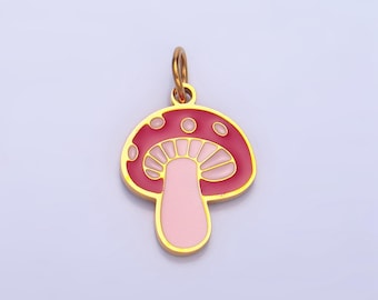Delicado pingente de cogumelo esmaltado dourado, pingente mágico de cogumelo rosa, pingente de cogumelo kawaii, delicado pingente de cogumelo, suprimentos de joias p1323