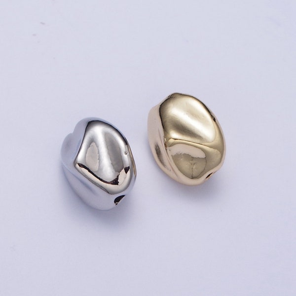 Tiny Abstract Dented Shape 10.7mm x 9.2mm Bead Spacer, Gold Silver Plated Dented Bead Spacer for DIY Jewelry Making | W-928, W-929