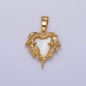 Dainty 24k gold filled shell pearl gold molten drip heart pendant | aa109
