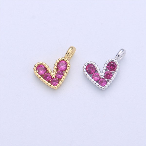 14K Gold Filled Tiny Heart Charm Silver Pink Cubic Micro Pave Charm for bracelet Earring Necklace Component C833 C834