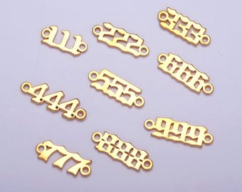 Gold filled angel number charm connector lucky number for necklace bracelet component  g856