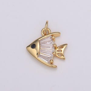 Baguette pave gold fish charm, pompano bracelet charm,necklace charm, earring charm, ocean jewelry, fish,dolphin ,mermaid , e-193