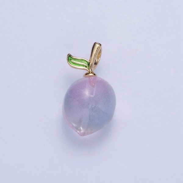 14K Gold Plated Iridescent Purple Glass Bead Nature Fruit Charm Pendant For Jewelry Making | X-187