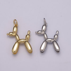 Poodle Gold Pendant, Long Baloon Figurine Charm, Dog, Puppy  Animal Pendant, DIY Jewelry, M-862, M-863