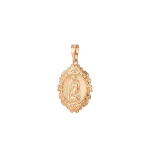 Dije de Virgen María, colgante relleno de oro rosa, delicado dije de collar de Virgen de Guadalupe para hacer joyas h-870