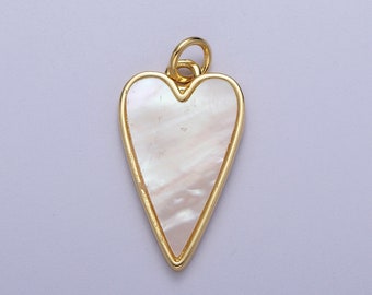 Gold Frame Pearly White Heart Pendant, 14K Gold Plated Shell Pearl Heart Love Charm | C-717