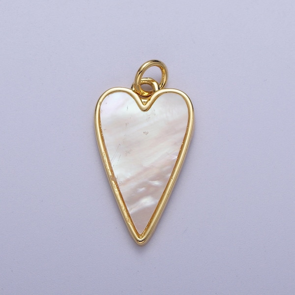 Gold Frame Pearly White Heart Pendant, 14K Gold Plated Shell Pearl Heart Love Charm | C-717