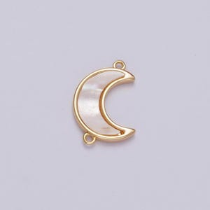 Conector de pingente em forma de lua crescente com pérola branca, banhado a ouro, para colar ou pulseira, componente g704