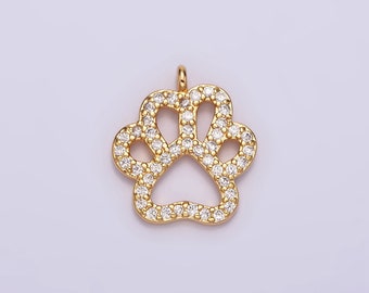 16K Gold Filled Clear Micro Paved CZ Paw print Pet Animal Open Charm | AG100