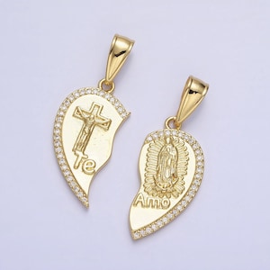 Te amo heart necklace pendant for couples or best friends virgin mary lady guadalupe couple’s necklace charm for religious jewelry aa227