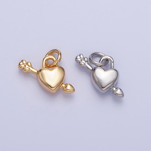 Mini Gold Heart With Arrow Charm Mini Silver Heart Pendant for Earring Necklace Bracelet Component AC707