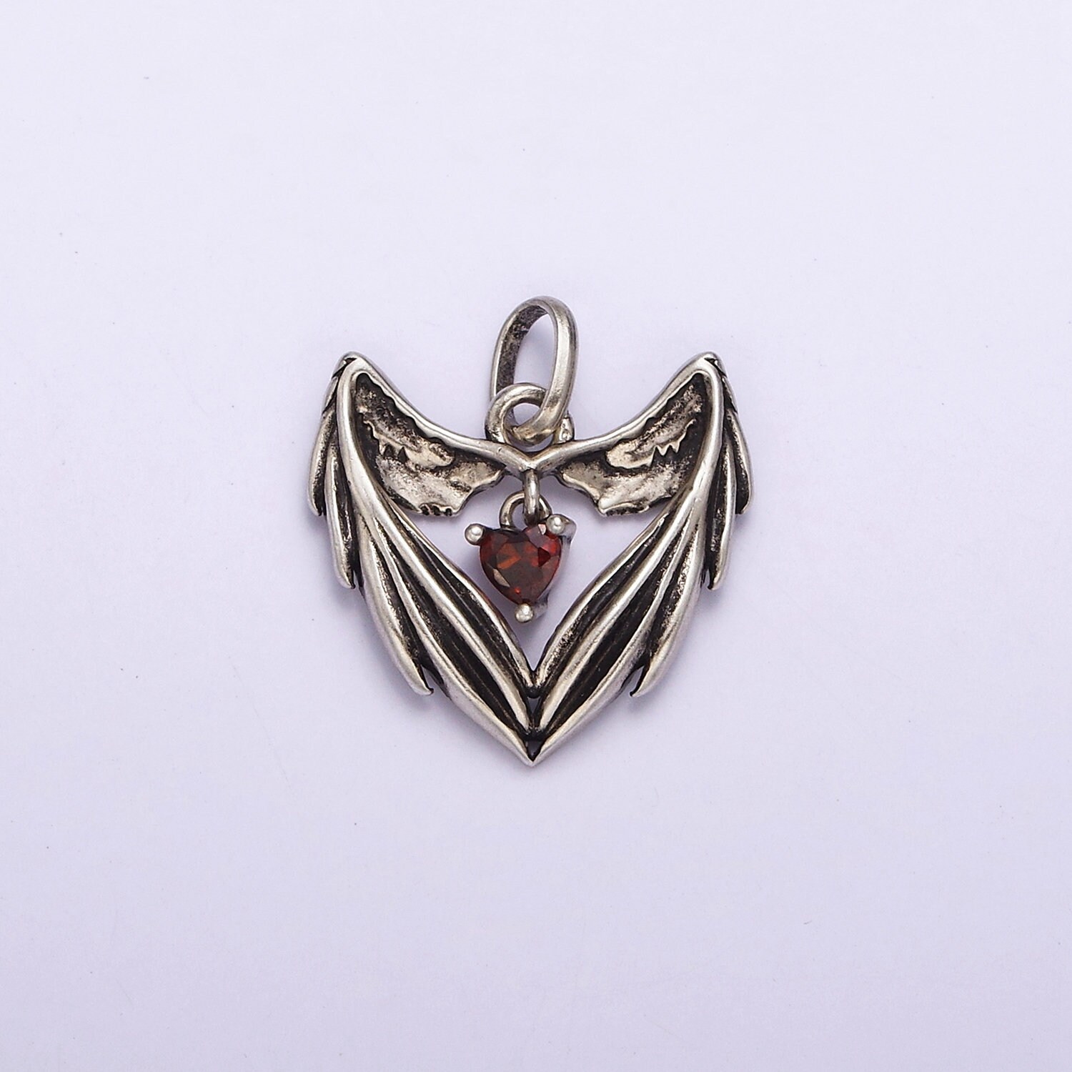 Dainty Angel Wing Heart Charm in 925 Sterling Silver Pendant With