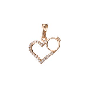 1 breloque pendentif coeur en or 18 carats, micro pavé cz, breloque coeur avec anneau, pendentif micro pavé cz, pour bijoux à bricoler soi-même