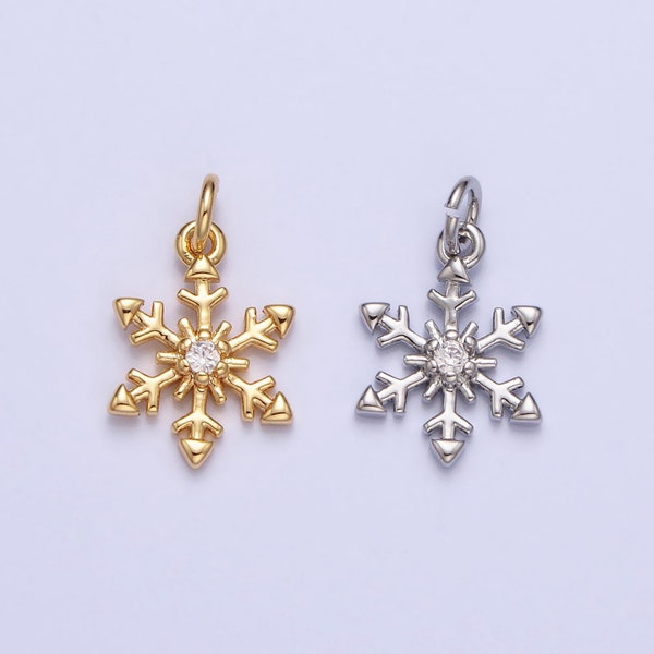 Mini Gold plated Winter Cubic Snow Flake Charm Small Silver Snow Flake Pendant AC721 AC722