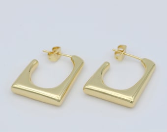 14k gf dainty squared hoops chunky gold hoops,light everyday wear hoop earrings,bold zoom hoop earring unique shape earring p-259