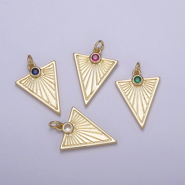 Gold Filled Medallion Pendant Gold Radial Triangle Charm Sun Ray Necklace Pendant Geometric CZ Necklaces Charm