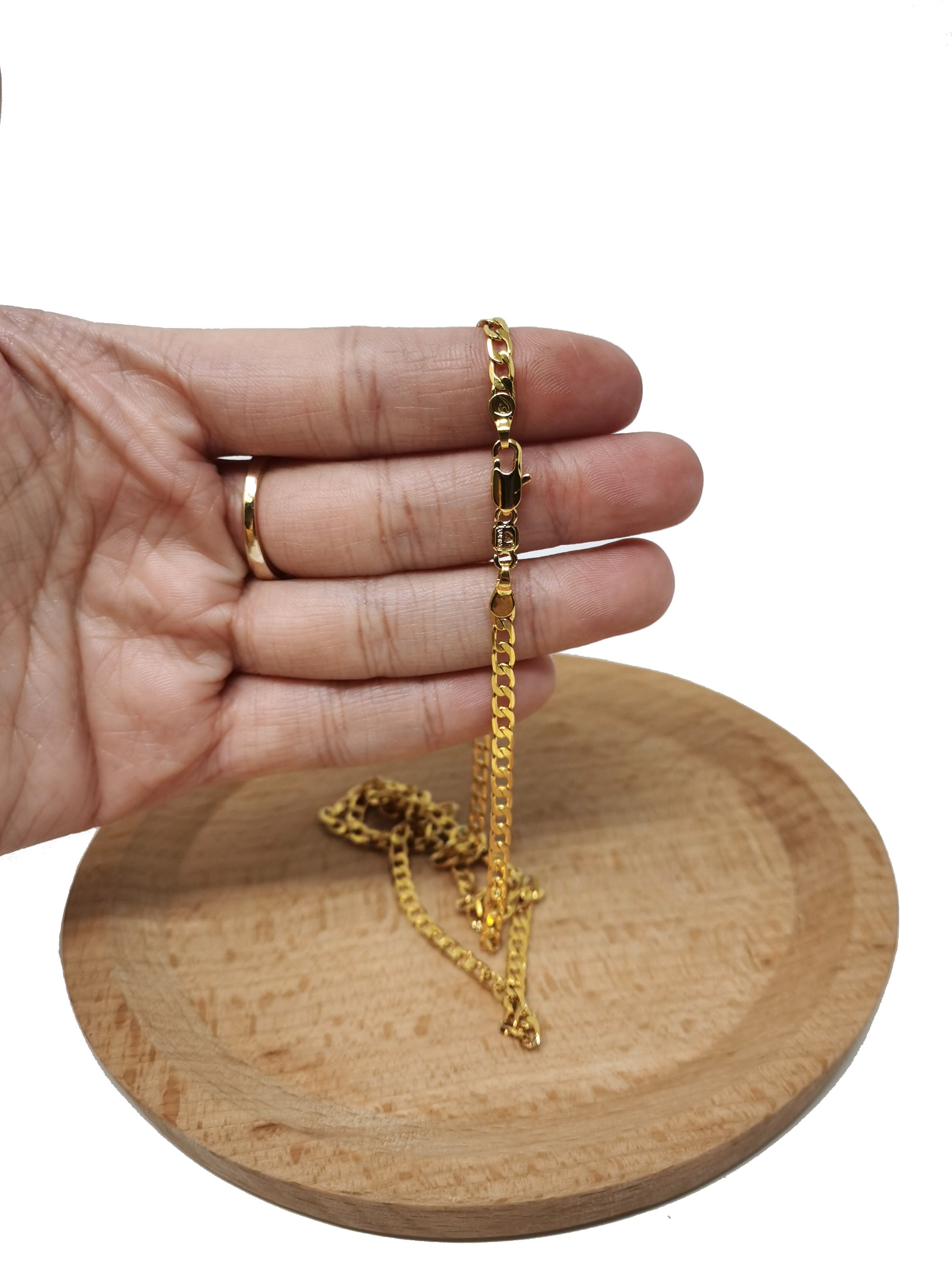 1pc 13.8'' Ready to Use 24K Gold  Cuban Curb Necklace Chain, Layering Curb Chain  Necklace, Lobster Clasp, Width is 2.2mm,CH-869