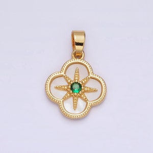 Mini Celestial Jewelry Pendant 16K Gold Filled Northern Star Pearl Clear Micro Paved CZ Flower Charm Lucky Jewelry | AA562