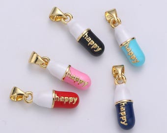 1pc. happy choose color pill charm necklace, dainty word charm,happy pill charm necklace pendant hope optimist minimalist jewelry pdgf-2120