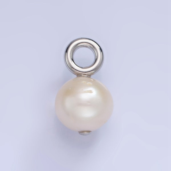 Mini Silver Pearl charm 11mm potato shape freshwater pearl charm loop 4mm P-1700