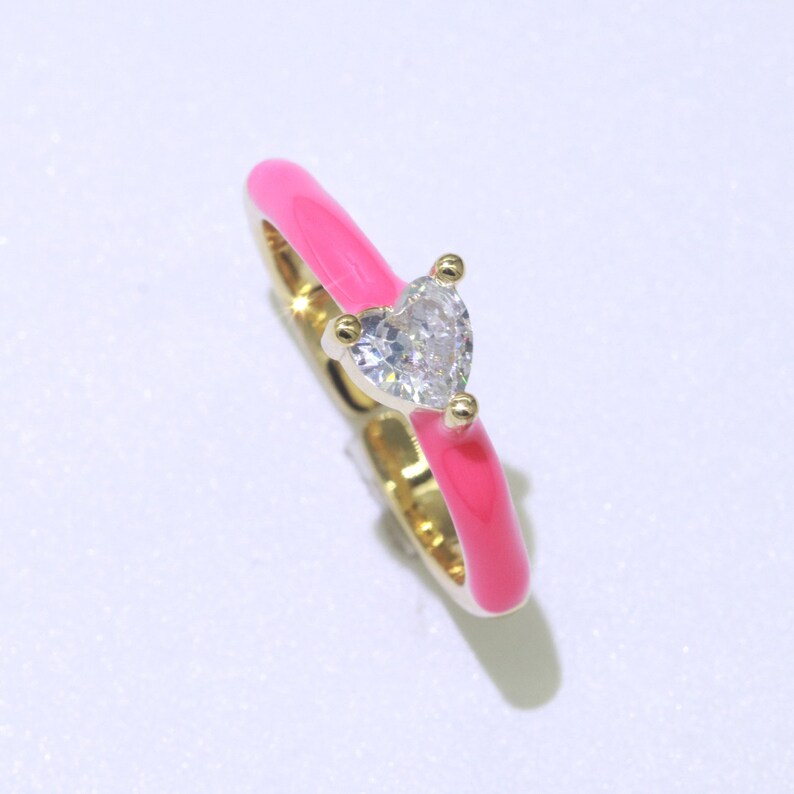 Pastel Color Enamel Ring Y2K Jewelry Heart Cubic Zirconia for Etsy