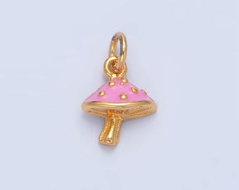 Mini pingente de cogumelo rosa esmaltado em ouro 24k | x-845