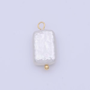 Dainty rectangle pearls charm gold 18x8.5mm white tile shell pearls for necklace bracelet earring wedding jewelry making minimalist c-171