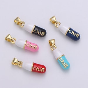 1pc. chill choose color pill charm necklace, dainty word charm,chill pill charm necklace pendant  hope optimist minimalist jewelry j-203-207