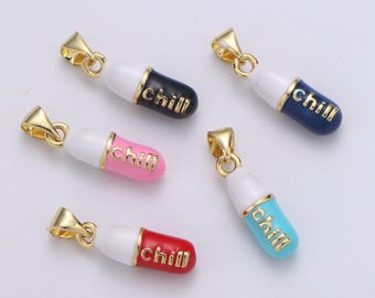 1pc. chill choose color pill charm necklace, dainty word charm,chill pill charm necklace pendant  hope optimist minimalist jewelry j-203-207