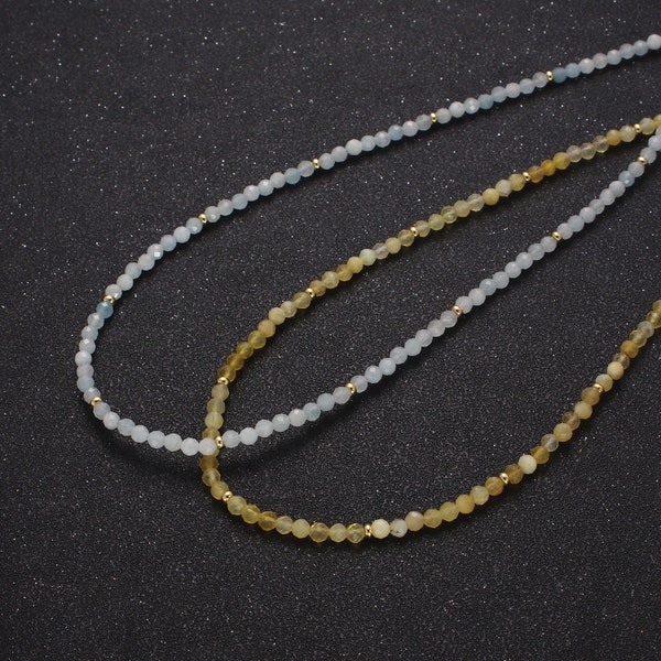 3.3mm Blue Moonstone & Yellow Citrine Multifaceted Rondelle Stones w. Gold Crimp Spacer 15.5"+2.0" Ext. Handmade Necklace | WA-1187, WA-1189