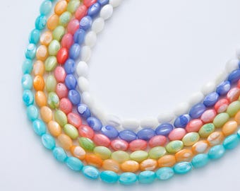 9x6mm Rice Shell Pearl Bead Strand Dyed Pearls for Jewelry Making, Necklace & Bracelet Craft Supplies Colorful Beads per Strand WA-3296
