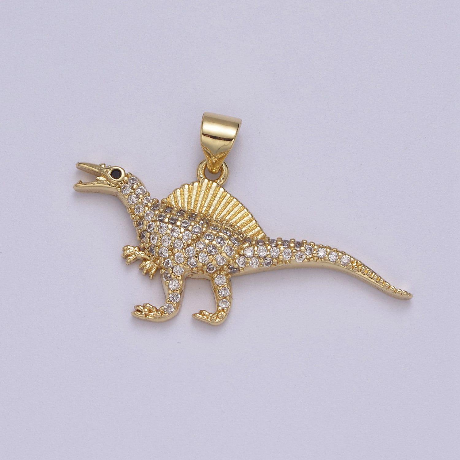 Dinosaur Pendants in Gold, Spinosaurus Charm Dino Jewelry in