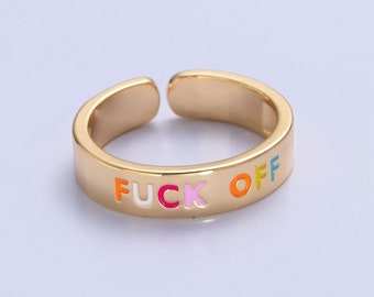 Trend Fuck Off Gold Ring Adjustable Gold Y2K Ring, Statement Word Ring, Dainty Open Cuff Circle Ring