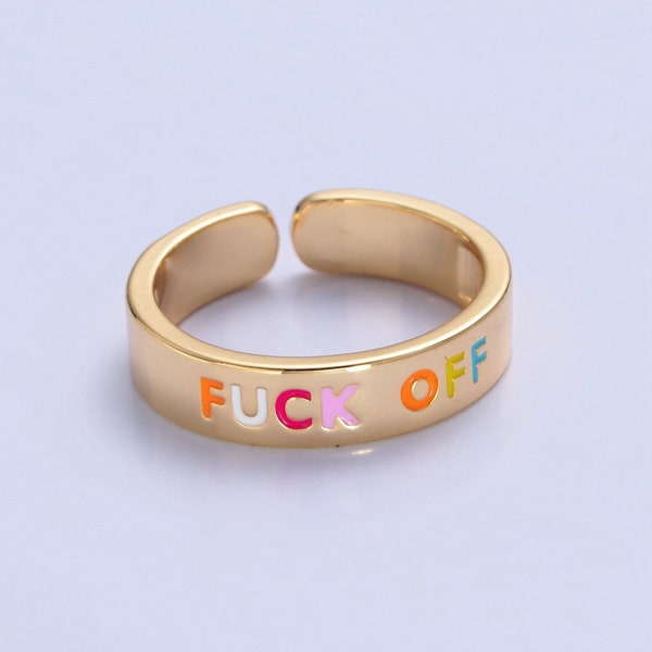 Trend Fuck Off Gold Ring Adjustable Gold Y2K Ring, Statement Word Ring, Dainty Open Cuff Circle Ring