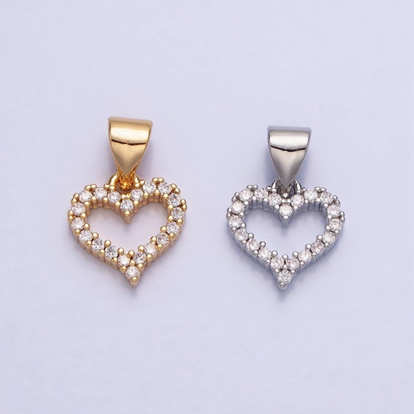Mini 16K Gold Filled Heart Charm, Cubic Zirconia Love Pendant Charm Silver Heart Charm Necklace Earring Bracelet DIY Jewelry AA313