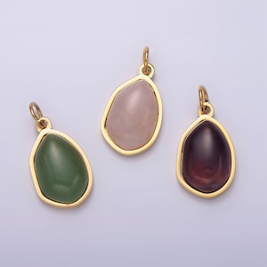 Stainless Steel Rose Quartz, Aventurine, Amethyst Abstract Teardrop Charm | P638 - P640