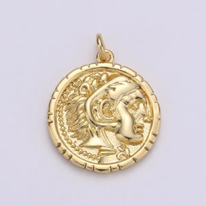14k gold  alexander the great greek warrior coin medallion, ancient gold coin pendant, jewelry diy, necklace pendant, wristlet charm d-149