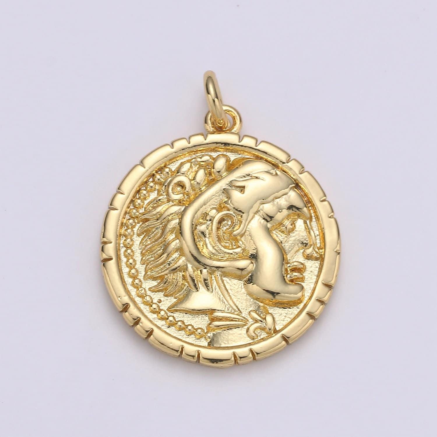 14k gold alexander the great greek warrior coin medallion, ancient gold coin pendant, jewelry diy, necklace pendant, wristlet charm d-149
