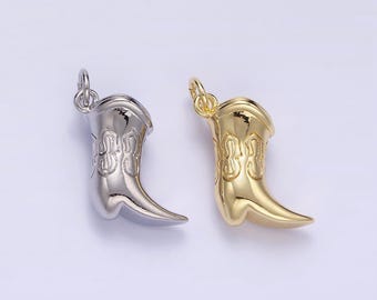 14k gold filled artisan engraved woman boots cowboy boots shoes charm in gold & silver | d416