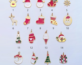 Limited edition gold santa claus reindeer snowman charm dainty gold enamel christmas charms for bracelet necklace jewelry supply