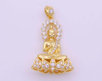 Micro pave gold amitabha buddha necklace pendant statue, buddhism jewelry necklace charm for women i-651