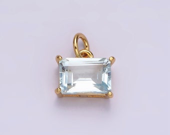 14k Gold Filled Baby Blue Baguette CZ Sideway Minimalist Add-On Charm | AC843